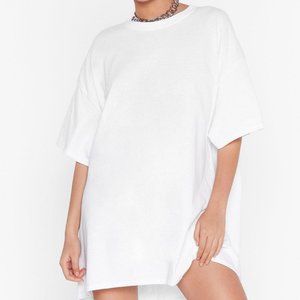 Nasty Gal Oversized Short Sleeve Basic T-Shirt Dress Crewneck White Plus Size 14